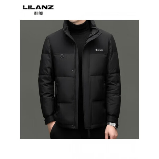 LILANZ Men's Fashion Business Casual Hooded White Duck Down Jacket Middle-aged Winter Warm Jacket Thick Men's Short Black 14XL (190)