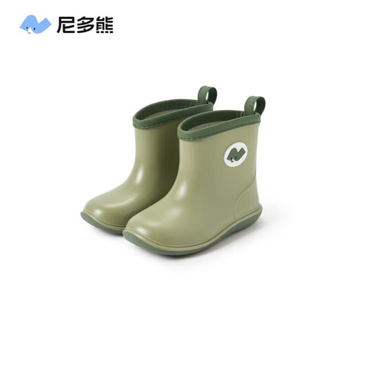 Nido Bear children's rain boots, baby waterproof rain boots, boys and girls, non-slip water shoes for toddlers, hemmed version YX2502 khaki green 14, inner length 14cm, suitable for feet 13cm long