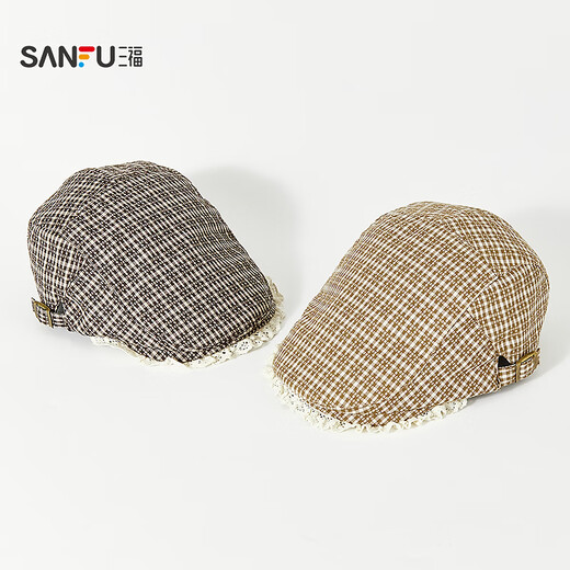 SANFU plaid hippie beret forward hat retro fashion clothing accessories accessories hat 852641 coffee one size