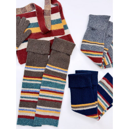 Kuiying (kuiying) Korean style autumn and winter warm wool socks for women long striped college style calf slimming pile socks ins trend gray color striped socks 1 pair one size
