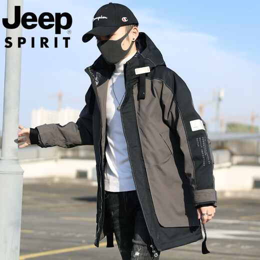 JEEP Jeep International Brand Down Jacket Men's Medium Long 2025 New Youth Winter Thickened Workwear Warm Jacket Black and Gray M 90-120Jin Jin is equal to 0.5 kg