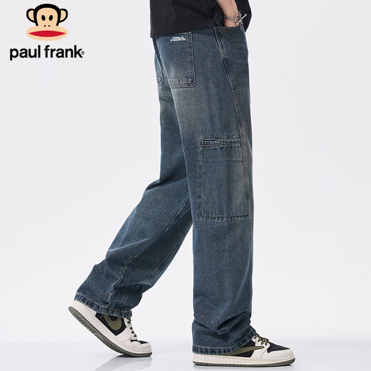 大嘴猴（paul frank）牛仔裤男士冬季拼接工装裤子男潮牌休闲裤阔腿男裤 怀旧蓝色 XL