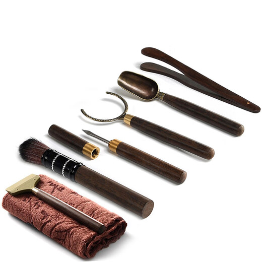 Jingdian Tea Ceremony Parts Kung Fu Tea Set Six Gentlemen Combination Set Tea Clamp Teaspoon Tea Scratcher Bamboo Sauce Gold-plated Eight-piece Set