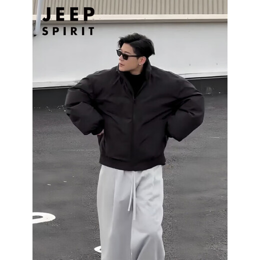 JEEP SPIRIT Jeep black flight jacket down jacket men's silhouette short work jacket cleanfit American handsome black down cotton M L (height 165-170C weight 110-125Jin Jin is equal to 0.5 kg)