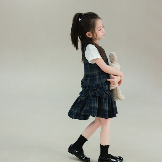 UTOUTO Big Ear Elephant Girls Lace Plaid Vest Skirt 2026 Spring New Sleeveless Casual Skirt 2633039 Gray Plaid Pre-sale second batch around late January 80