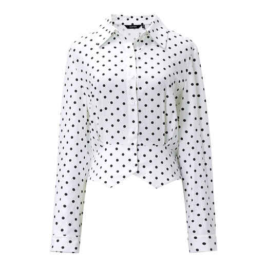 Yanyu unique polka dot linen shirt women's 2026 spring new style exquisite temperament long-sleeved waist women's top black and white dot S