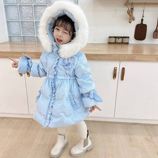 G.duck Princess Elsa Children's Down Jacket Girl Baby Frozen Lolita Winter Wear Mid-Length Thickened Slim Jacket Elsa Down Jacket 100 Recommended age 2-3 years old cm