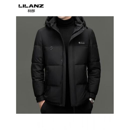 LILANZ Men's Fashion Business Casual Hooded White Duck Down Jacket Middle-aged Winter Warm Jacket Thick Men's Short Black 14XL (190)