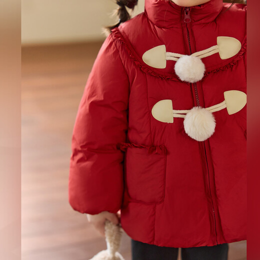 LUSON Children's Clothing Baby New Year Red Cotton Jacket Women 2026 New Girls Horn Button Padded Jacket Red 100