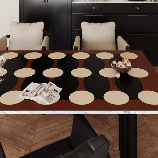 Fantasy light luxury silicone table mat, high-end dining table mat, retro waterproof, oil-proof, anti-scalding, no-wash, heat-insulating desktop protection mat 60x100cm leather texture T Bol circle black frame