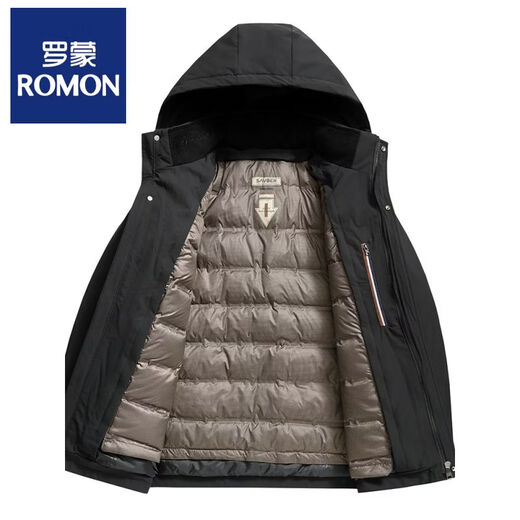 ROMON Men's Down Jacket Winter New Style Removable Liner Jacket Hooded Thickened Middle-aged Warm Dad Winter Clothes HSYR-6988 Black 5XL 200 Suitable for 195-210Jin Jin is equal to 0.5 kg
