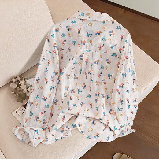 Shechi Xiao fresh lapel floral shirt women's 2026 spring new Hong Kong style loose long-sleeved shirt