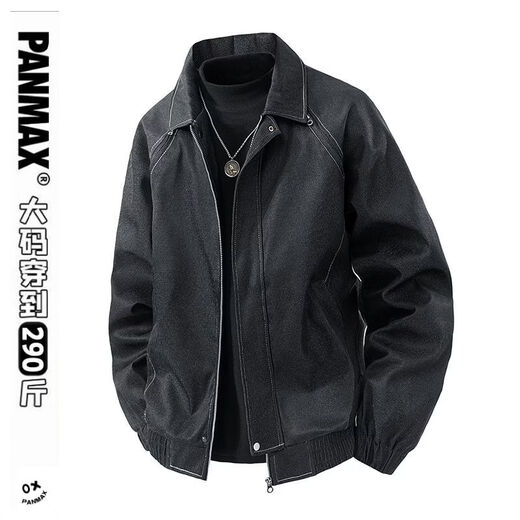PANMAX retro fashionable dirty-resistant light luxury warm outer wear large size men's loose stand-up collar casual handsome jacket black M recommended 90-110Jin Jin equals 0.5 kg