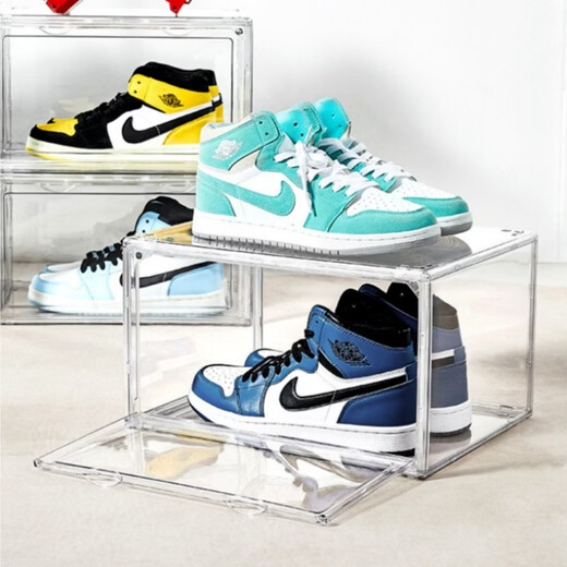 Shijanu transparent acrylic shoe box storage box shoe display rack AJ sneaker shoe cabinet dust-proof magnetic suction can be stacked with plastic side opening fully transparent shoe box 4 pieces 36x27.5x21cm