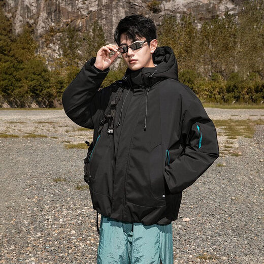 Snow Flying (SNOWFLYING) Воротник-стойка Водонепроницаемый альпинизм на открытом воздухе Ветрозащитный мужской зимний зимний 2026 Новый осенне-зимний пуховик Мужской теплый пуховик Полярный черный - трехслойная ткань M Рекомендуется 105-125Jin Jin равен 0,5 кг