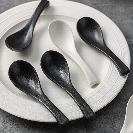 WANIOT Black and White Simple Matte Feeling Light Luxury Household Ceramic Spoon Spoon Wholesale Spoon High-Looking Rice Spoon Small Spoon - Matte Black