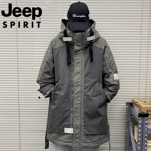 JEEP Jeep International Brand Down Jacket Men's Medium Long 2025 New Youth Winter Thickened Workwear Warm Jacket Black and Gray M 90-120Jin Jin is equal to 0.5 kg