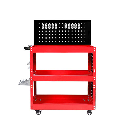 Bay window three-layer tool cart multi-functional auto repair three-tier tool cabinet car repair mobile shelf drawer type trolley red extra thick model three height levels adjustable