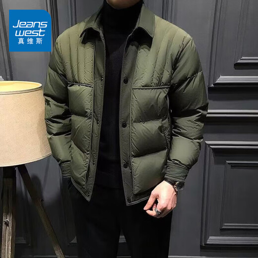 Jeanswest Jeanswest Короткий пуховик мужской зимний 2025 Новый утолщенный теплый ветрозащитный пуховик с лацканами мужской черный теплый и холодный L Рекомендуется 125-140 Jin Jin равен 0,5 кг