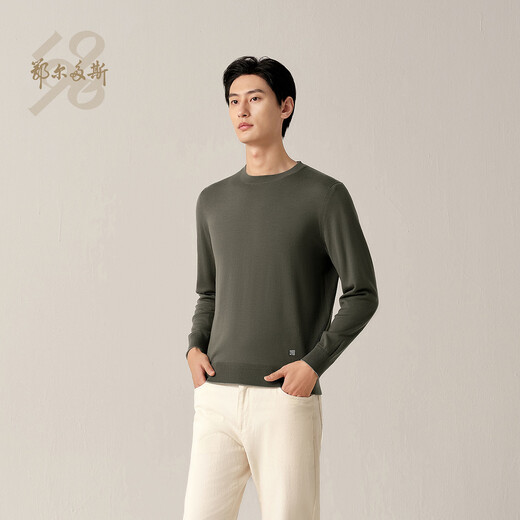 Ordos 1980 machine washable worsted wool new round neck reversible men's sweater 26 early spring snail gray green M 170/92A