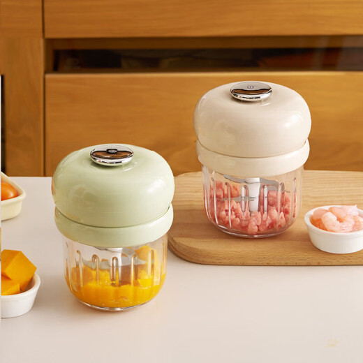 FGFN stirs meat and garlic very fast~ Electric garlic pounder garlic press kitchen New Year's Eve dinner garlic mashed artifact home use two-piece beige + green