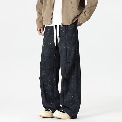 Woodpecker (TUCANO) Pantalones anchos de peso pesado Primavera y otoño para hombre Patrón de cielo estrellado Antiarrugas Sueltos Pantalones rectos casuales de gran tamaño Gris Verde Oficial Genuino XL Peso recomendado 130-145 Jin Jin es igual a 0,5 kg