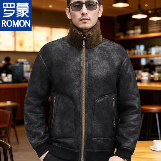ROMON 2025 новая двусторонняя мотоциклетная куртка плюс бархатная утолщенная замшевая меховая куртка «все в одном», мужская меховая куртка коричневого + черного цвета с капюшоном 3XL 145-165Jin Jin равна 0,5 кг