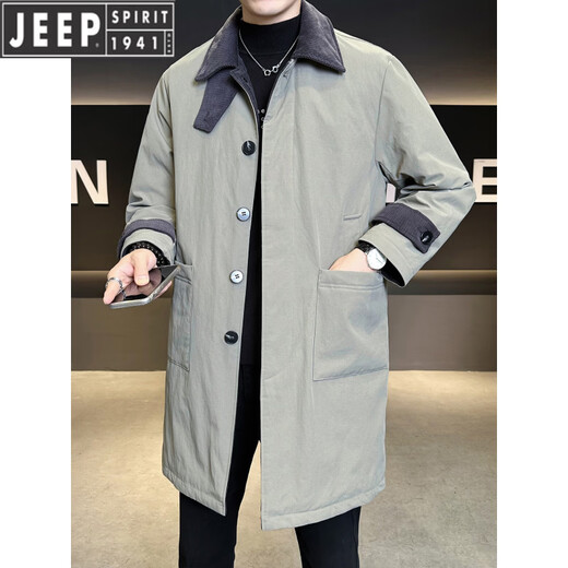 JEEP Мужской пуховик средней длины Jeep с лацканами, зима 2026, новая утолщенная теплая зимняя куртка мужская с защитой от холода, черный 2XL (155-170Jin Jin равен 0,5 кг)