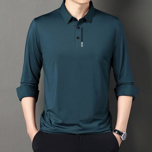 Sxa International Light Luxury Men's Wear Mulberry Silk POLO Shirt Men's 2026 Autumn and Winter New Casual Collar Long Sleeve Silk T-Shirt Dark Blue XL Recommended 140-155 Jin Jin equals 0.5 kg
