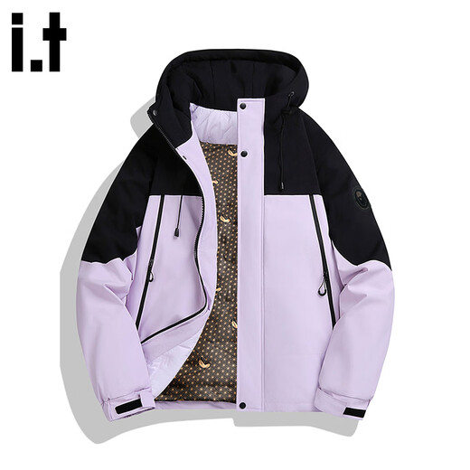 CHOCOOLATE it American splicing design casual versatile cotton jacket for men winter new thickened warm hooded jacket black purple M recommended 100-130Jin Jin equals 0.5 kg