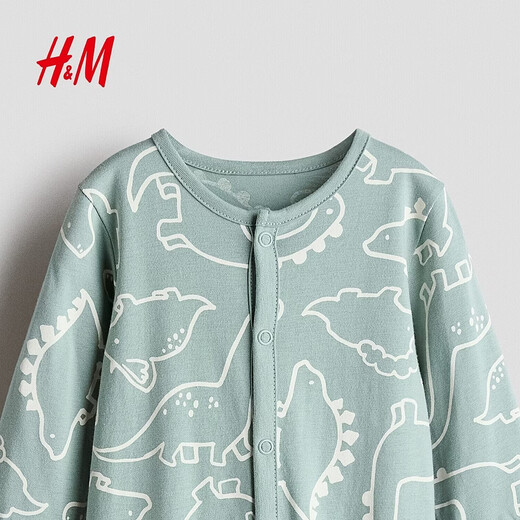 H&M 2026 spring new children's clothing baby boy printed one-piece pajamas 1200792 light turquoise/dinosaur 110cm 110/56 (3-4Y)