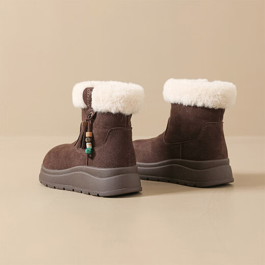 DAPHNE Daphne snow boots women's boots new women's boots thick sole plus velvet warm short boots cotton boots brown plus velvet heel height 5cm 35 (225mm) standard size