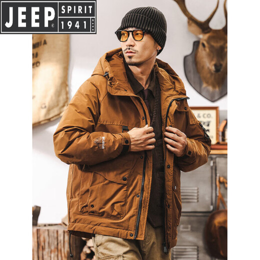 JEEP SPIRIT Jeep New National Standard 85% утиный пух Зимний пуховик с капюшоном Мужская функциональная ветровая рабочая одежда для улицы Мужская коричневая куртка Pie Brown Новый национальный стандарт 85% утиный пух L Подходит для роста 125–145 Джин Джин равен 0,5 кг