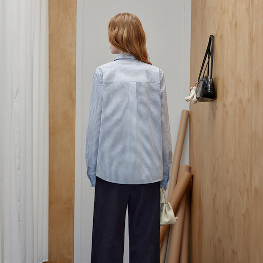 UNIFREE plus+ large size series 26 spring American retro rose flower decorated plaid shirt and tie blue S