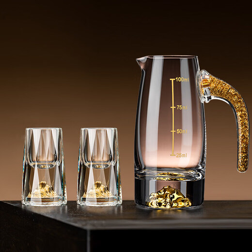 Jingyan Light Luxury White Wine Cup Set Household Crystal Glass Small Wine Cup Chinese Wine Divider Wine Set Gift Box Gold Foil Jinshan Wine Divider 100ml*6+Diamond Jinshan