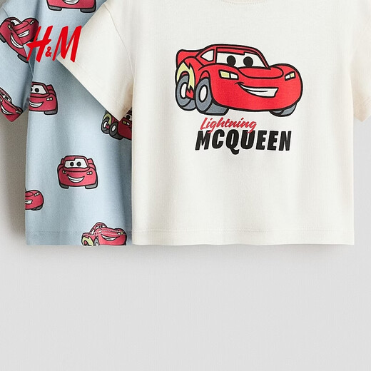H&M 2026 spring new children's clothing baby boy 2-piece printed T-shirt 1315882 light blue/Cars 90 90/52 (1.5-2Y)