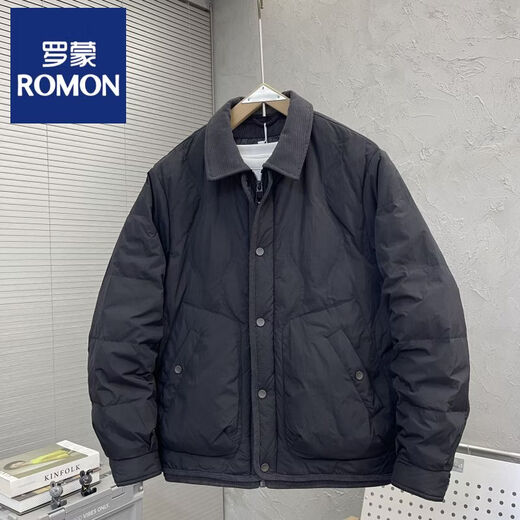 ROMON 2025, новый зимний модный брендовый пуховик с лацканами, мужской индивидуальный популярный молодежный универсальный теплый легкий утиный пуховик кремового цвета 3XL (175-195Jin Jin равен 0,5 кг)