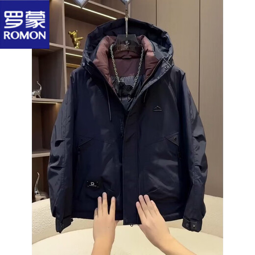 ROMON Рабочая одежда Короткий пуховик Мужская осенне-зимняя утепленная куртка Белая куртка на утином пуху с капюшоном Мужская защита от тепла и холода Рыжий желтый Romon Натуральная M Рекомендуемый вес 100-125 Jin Jin равен 0,5 кг
