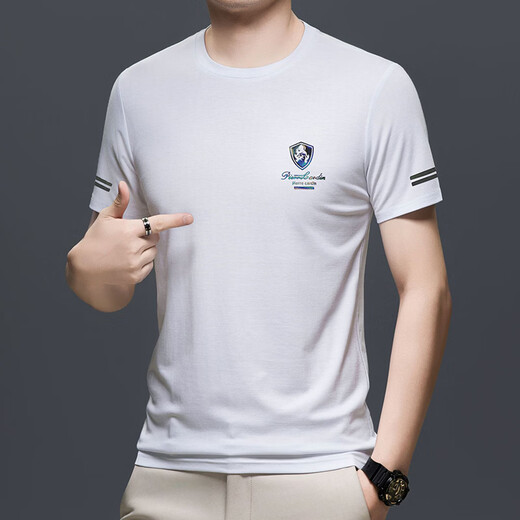 GUSKI luxury high-end brand men's short-sleeved T-shirt men's summer new ice silk round neck business casual T-shirt black exquisite gift box XL (180) suitable for 140-160Jin Jin equals 0.5 kg