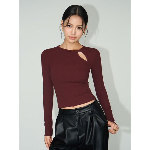 NEVAHU Hollow Design Slim-fitting Bottoming Shirt Women's Autumn Knitted Sweater Temperament Slim-fitting Long-sleeved T-shirt Top Milk White Ready Stock S S