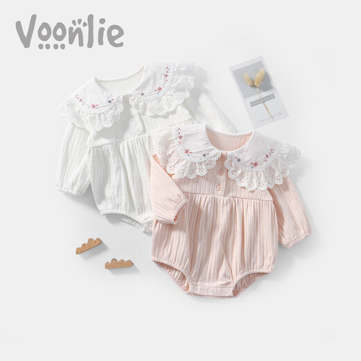 Fanhunting baby spring clothes newborn clothes baby girl onesie full moon princess harem pure cotton bag fart clothes spring and autumn pink 59cm