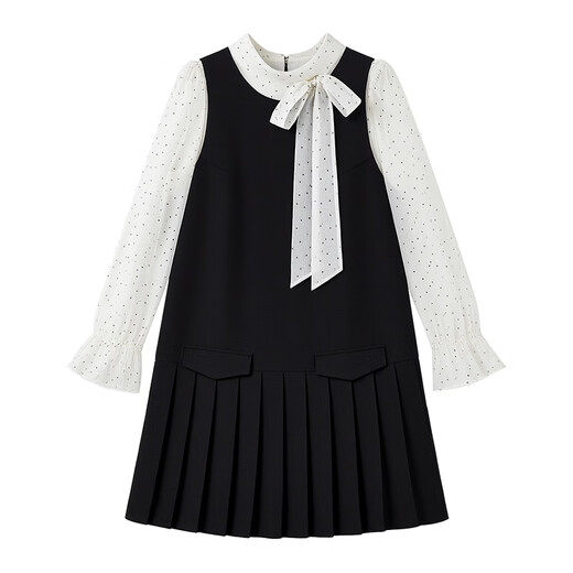 Qiushui Yiren Simple Casual Dress 2026 Spring New Commuting Collar Bow H-Type Suit Black S