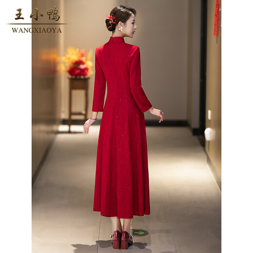 Wang Xiaoya Improved Cheongsam Slim Dress Women's 2026 Spring New Chinese Style Xi Mother-in-Law Slim Wedding Dress Red S