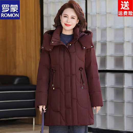 ROMON counter genuine white duck down jacket for women mid-length winter new style loose large size casual jacket for middle-aged and elderly mothers beige XL recommended 95-110Jin Jin equals 0.5 kg