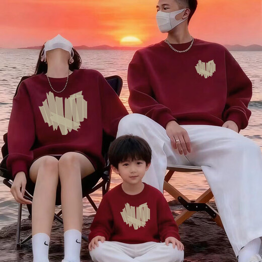 2025 new red Christmas parent-child family portrait sweatshirt burgundy (hooded_spring and autumn) 90 cm baby girl