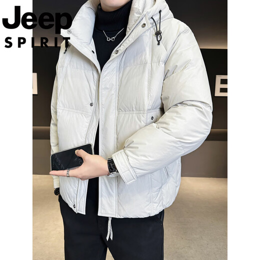 JEEP International Brand Hooded Men's Down Jacket Winter 2025 New Thickened Short Coldproof Casual Jacket Black L 120-135Jin Jin equals 0.5kg