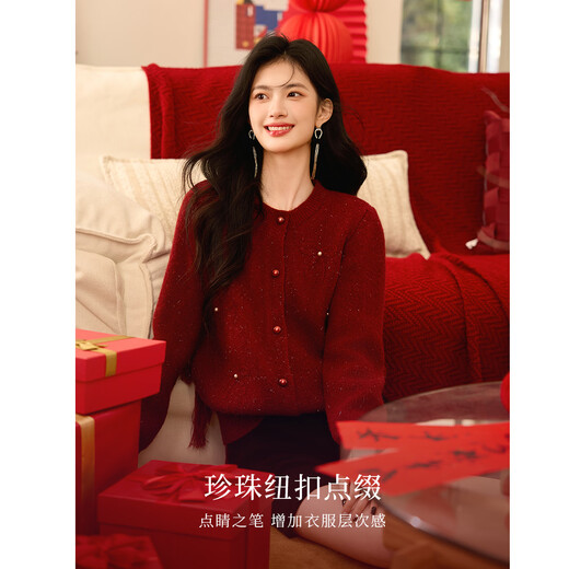Shang Jingqi red sweater for women 25 winter new women's round neck thickened warm and comfortable versatile new year atmosphere sweater for women