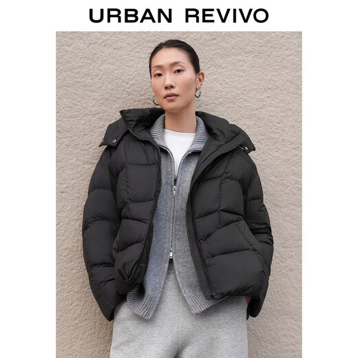 UR new winter women's style simple hooded super loose down jacket UWM150109 black (loose) S