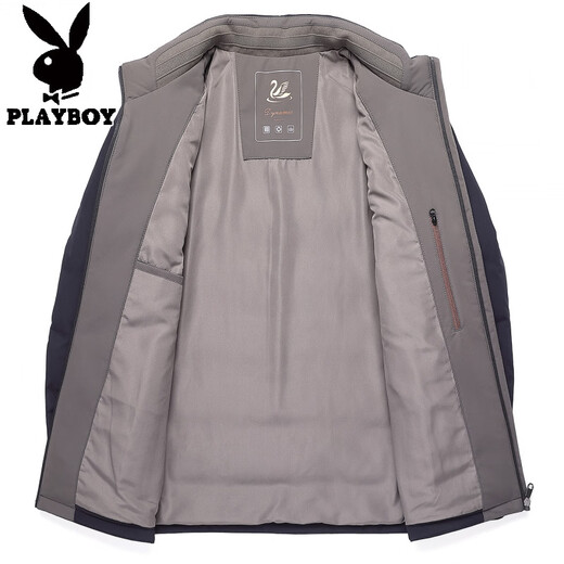 花花公子高端品牌男士立领轻薄羽绒服商务休闲保暖鸭绒外套立领面包服 灰绿色 2XL 185 建议160-175