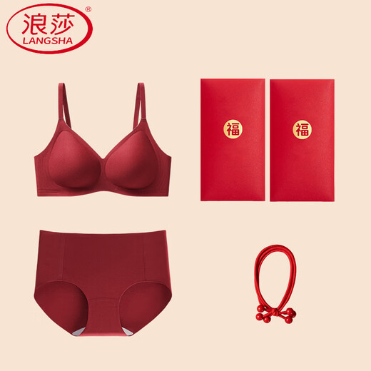 LangSha Year of the Horse red underwear set small breast push-up comfortable seamless bra for women 2026 new animal year wedding bride underwear + underwear gift box set S 80-95Jin Jin equals 0.5 kg